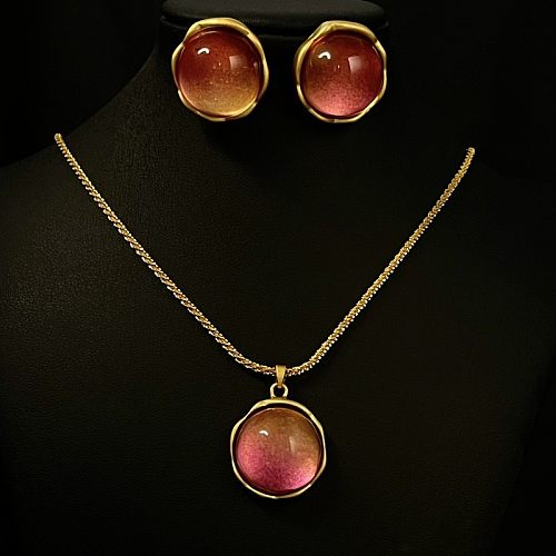 Original Design Gradient Color Copper Plating Inlay Artificial Gemstones Earrings Necklace