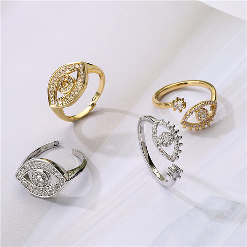 Vintage Fashion Hollow Micro-inlaid Zircon Devil's Eye Open Copper Ring Wholesale jewelry