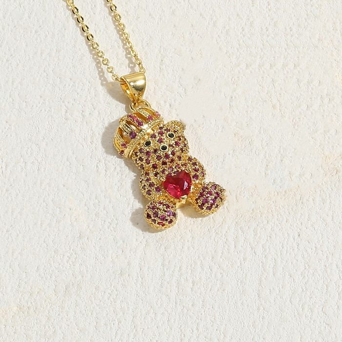 Collier avec pendentif en Zircon plaqué or 14 carats, élégant et luxueux, Style classique, ours Animal, en cuivre, en vrac