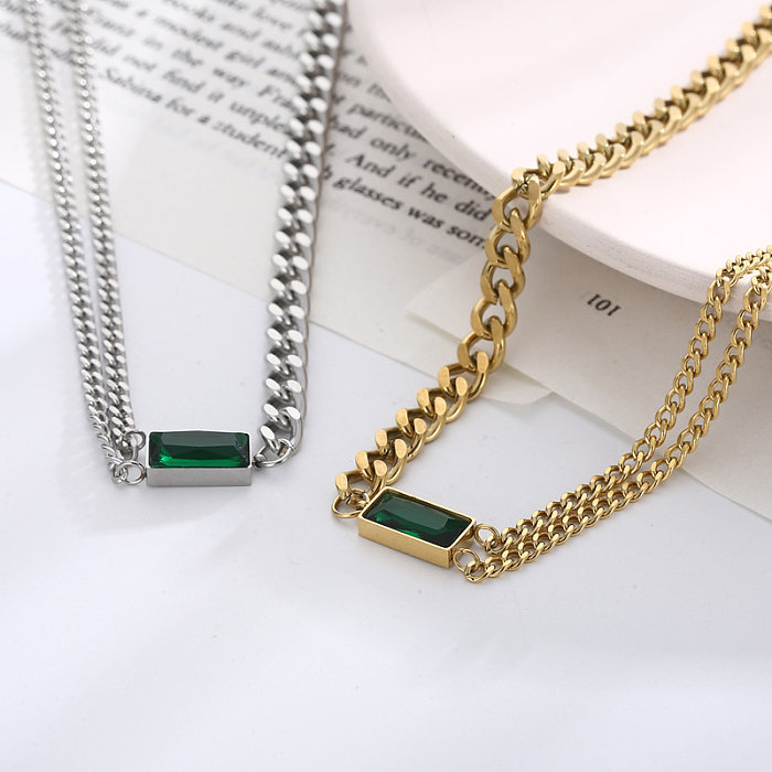 Colar de pulseiras banhado a ouro 18K com revestimento de aço de titânio retangular estilo moderno