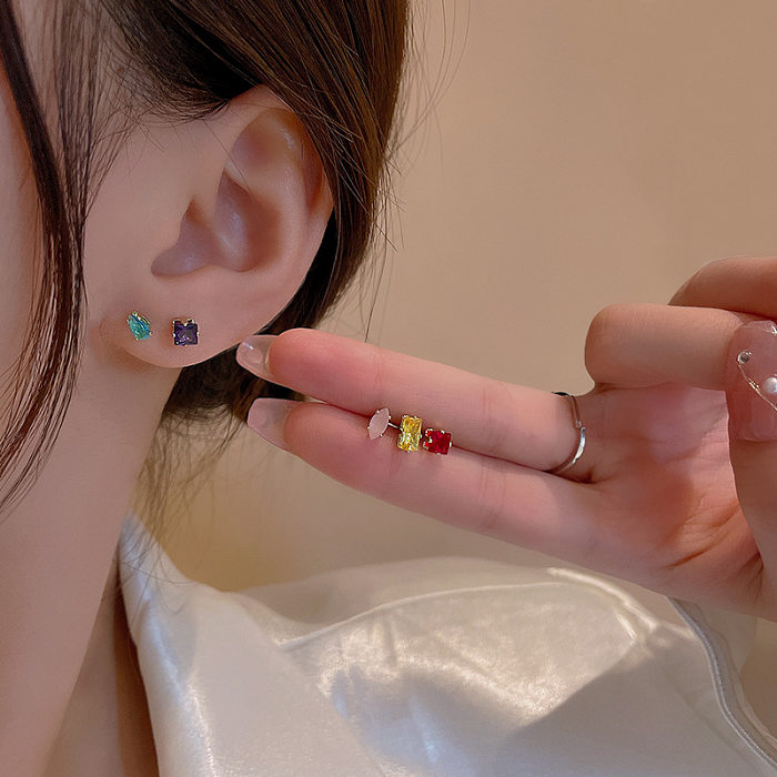 Fashion Geometric Copper Plating Zircon Ear Studs 5 Pieces