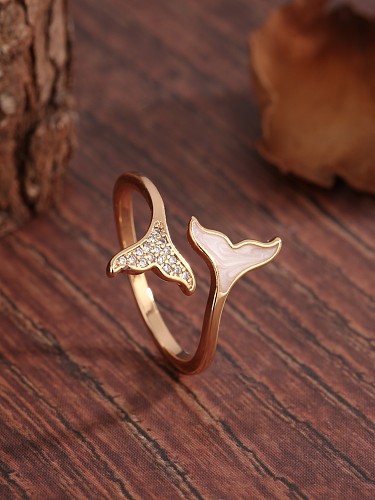 Vacation Simple Style Fish Tail Copper Plating Inlay Zircon 18K Gold Plated Open Rings