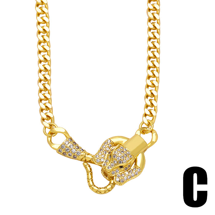 Collar chapado en oro de 18 quilates con incrustaciones de cobre y animales de hip-hop