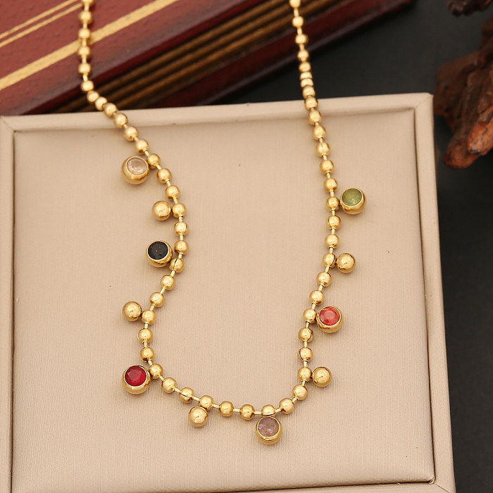 Retro Simple Style Printing Stainless Steel Plating Inlay Artificial Gemstones Bracelets Earrings Necklace
