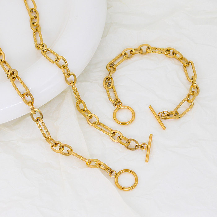 Elegante Damen-Armband-Halskette mit geometrischer Titan-Stahlbeschichtung