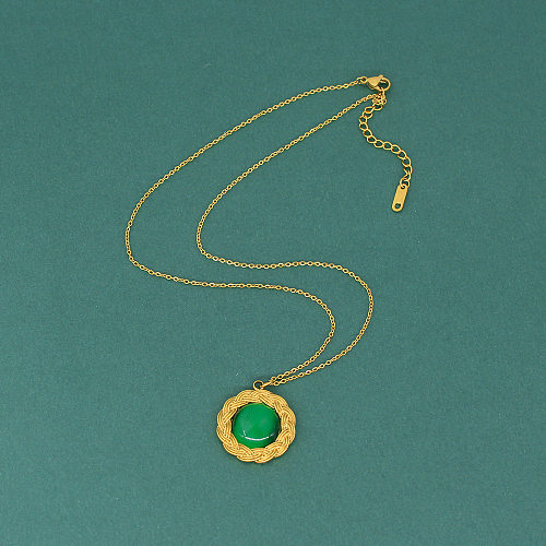 Elegant Lady Oval Titanium Steel Plating Inlay Artificial Gemstones Earrings Necklace