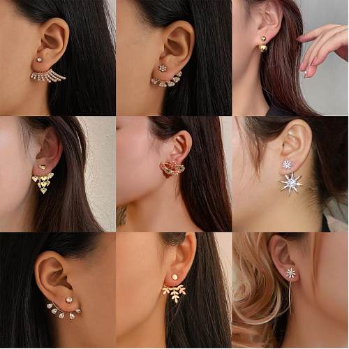 1 Pair Glam Lady Shiny Water Droplets Heart Shape Flower Copper Plating Inlay Crystal Rhinestones Zircon 18K Gold Plated Gold Plated Silver Plated Ear Studs