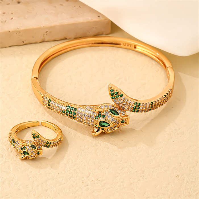 Casual Glam Snake Cobre Chapeamento Inlay Zircão Banhado A Ouro Anéis Pulseiras Conjunto de Joias