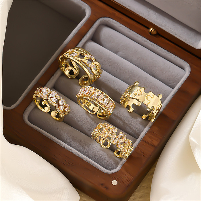Anéis abertos casuais de zircônia com incrustações de cobre leopardo urso cobra