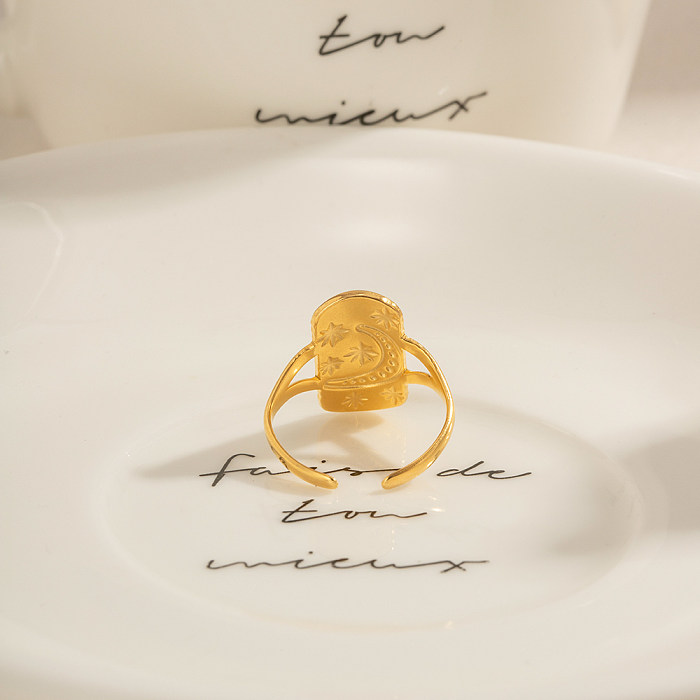 Künstlerische offene Ringe aus Edelstahl mit 18-Karat-Vergoldung, Stern und Mond, in großen Mengen