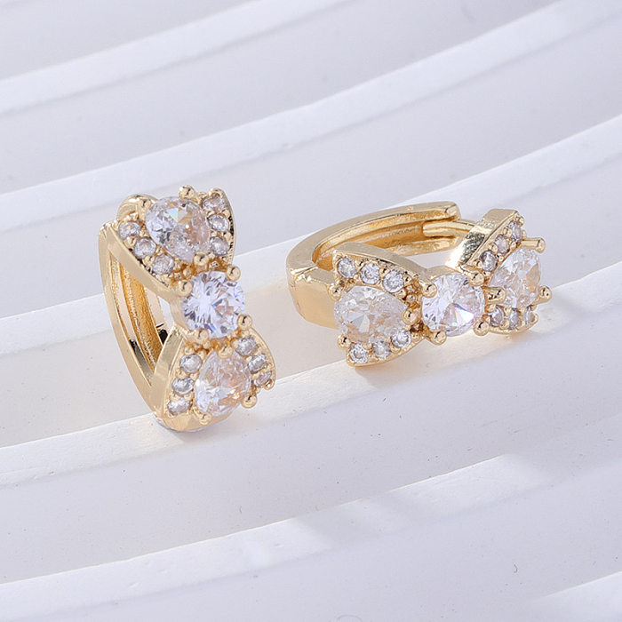 1 Pair Sweet Bow Knot Plating Inlay Copper Zircon Hoop Earrings