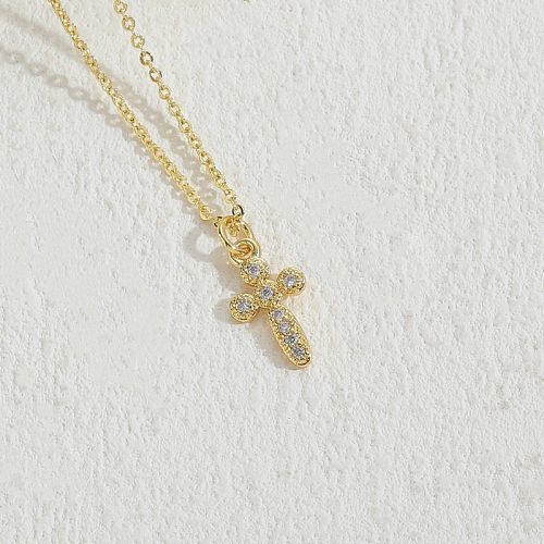 Simple Style Ice Cream Cross Copper Plating Inlay Zircon 14K Gold Plated Pendant Necklace