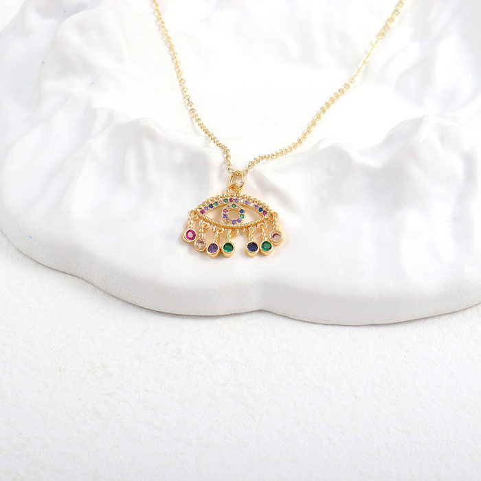 Simple Style Eye Copper Inlay Rhinestones Pendant Necklace