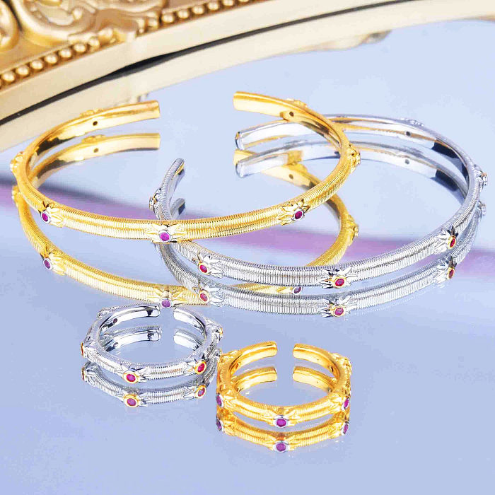 1 Stück Retro geometrische Verkupferung Zirkon Damen Ringe Armbänder