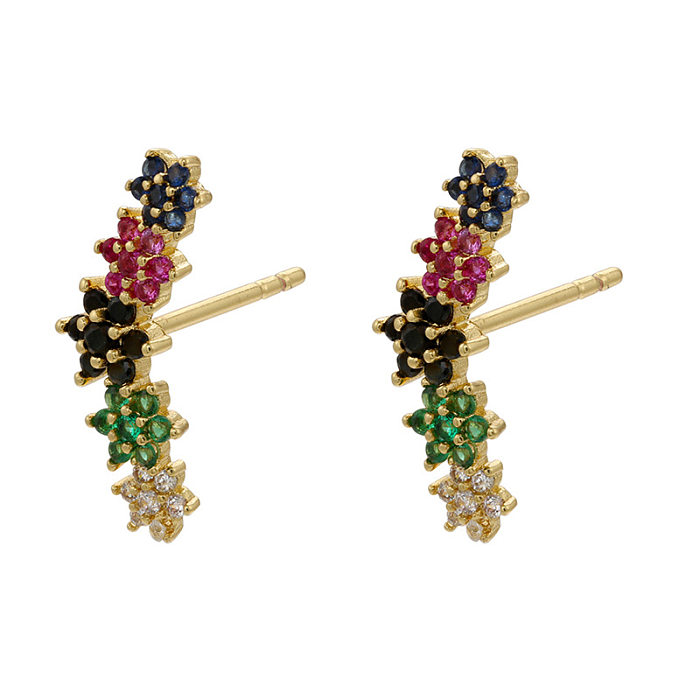 Micro Inlaid Zircon Colorful Crystals Stud Earrings Moon Flowers Pattern Stud Earrings