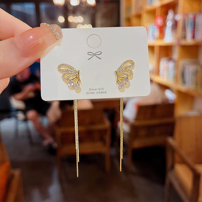 Boucles d'oreilles pendantes en forme de cœur, nœud papillon, incrustation de cuivre, Zircon, 1 paire