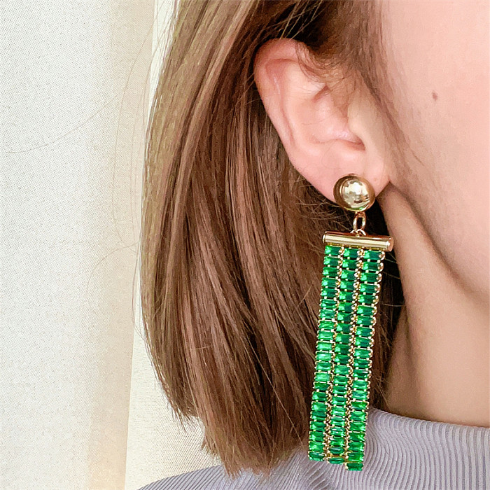 1 par de pendientes colgantes chapados en oro blanco con incrustaciones rectangulares redondas brillantes y brillantes