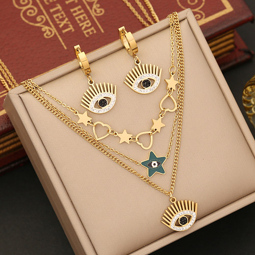 Simple Style Commute Devil'S Eye Stainless Steel Plating Hollow Out Inlay Artificial Diamond Bracelets Earrings Necklace