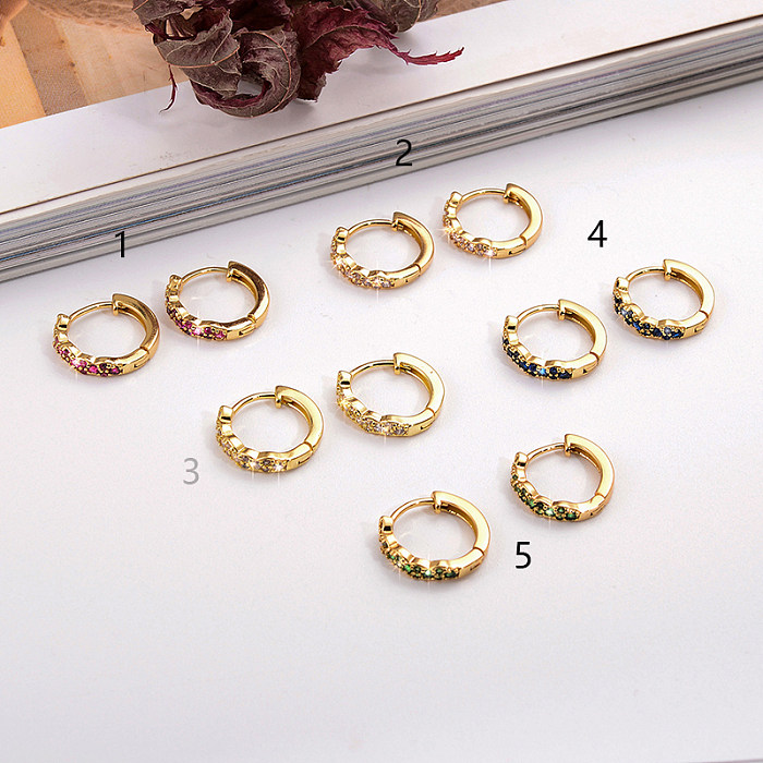 1 Pair IG Style Simple Style Round Plating Inlay Copper Zircon 18K Gold Plated Earrings