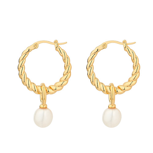 1 Pair Lady Tassel Plating Freshwater Pearl Copper Gold Plated Earrings