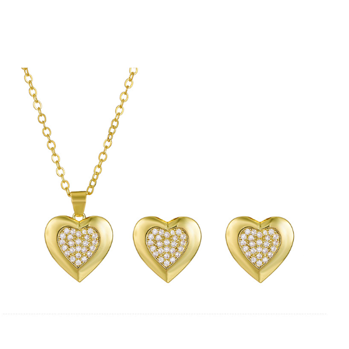 Simple Style Heart Shape Copper Plating 14K Gold Plated Earrings Necklace