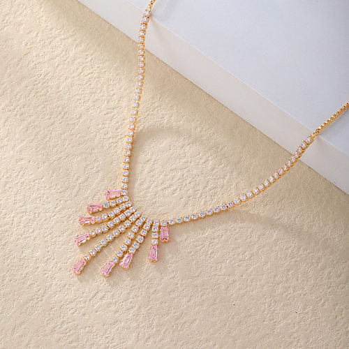 Retro Simple Style Tassel Copper Zircon Necklace In Bulk
