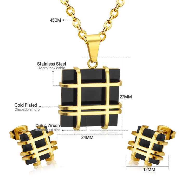 Moda Geométrica Chapado en Acero Inoxidable Pendientes de Zircón Collar 1 Juego