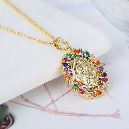Hip-Hop Vintage Style Simple Style Human Copper Plating Inlay Zircon Gold Plated Pendant Necklace