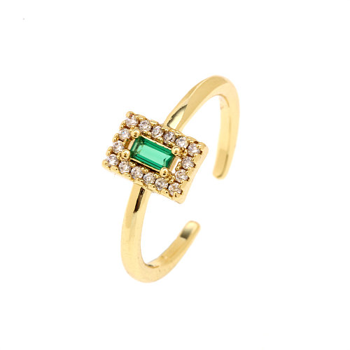 Simple Style Rectangle Copper Plating Inlay Zircon Gold Plated Open Ring