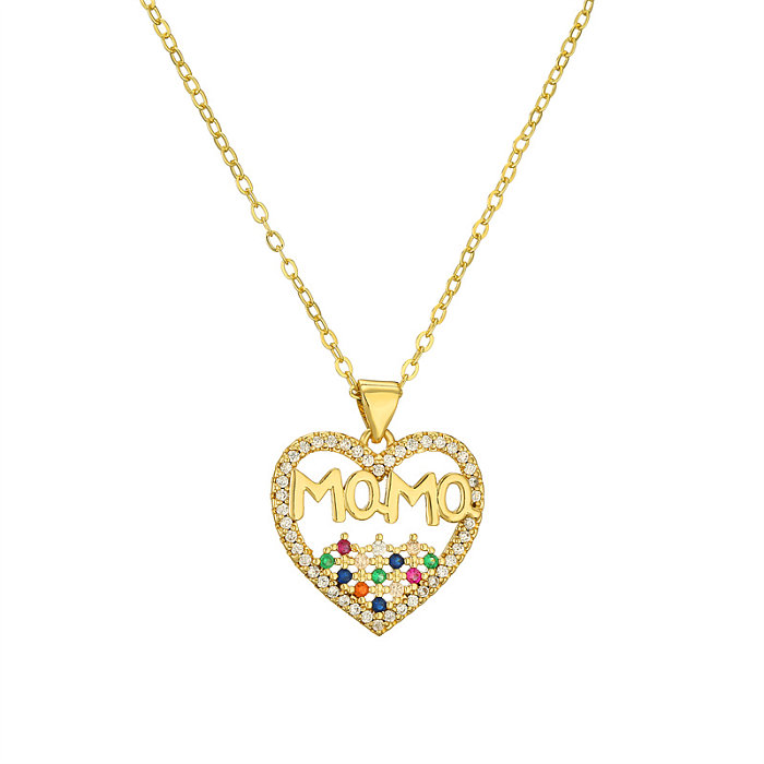 Streetwear Letter Heart Shape Copper Plating Inlay Zircon Gold Plated Pendant Necklace