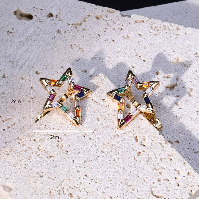 Fashion Pentagram Copper Drop Earrings Gold Plated Zircon Copper Earrings 1 Pair