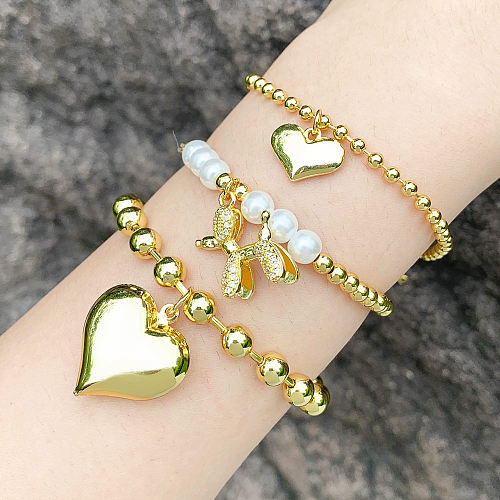 Cute Fashion Simple Style Dog Heart Shape Copper Plating Inlay Zircon 18K Gold Plated Bracelets