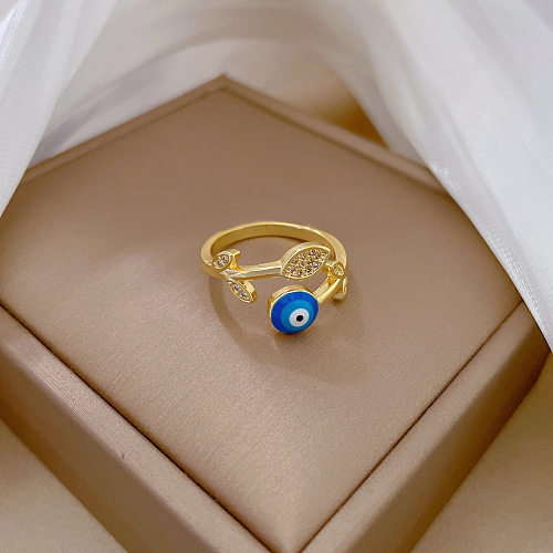 Fashion Leaf Eye Brass Plating Zircon Open Ring