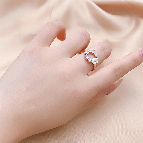 Sweet Simple Style Flower Butterfly Copper Plating Inlay Zircon Rose Gold Plated Open Rings