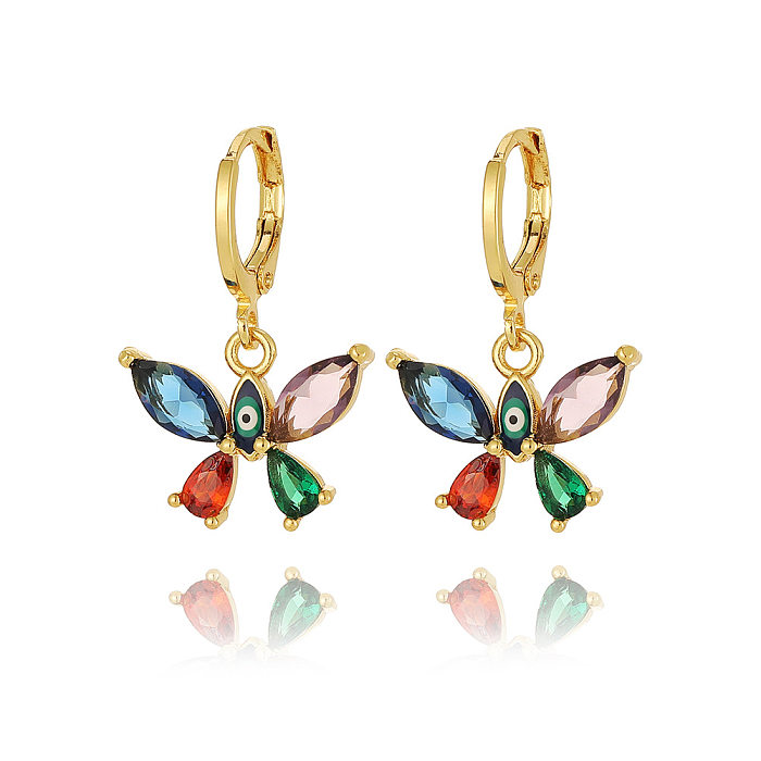 1 Pair Elegant Simple Style Streetwear Butterfly Plating Inlay Copper Zircon Drop Earrings