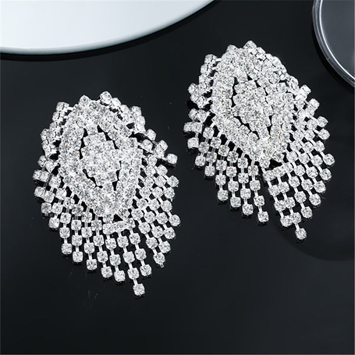 1 Pair Glam Tassel Copper Plating Inlay Rhinestones Silver Plated Drop Earrings