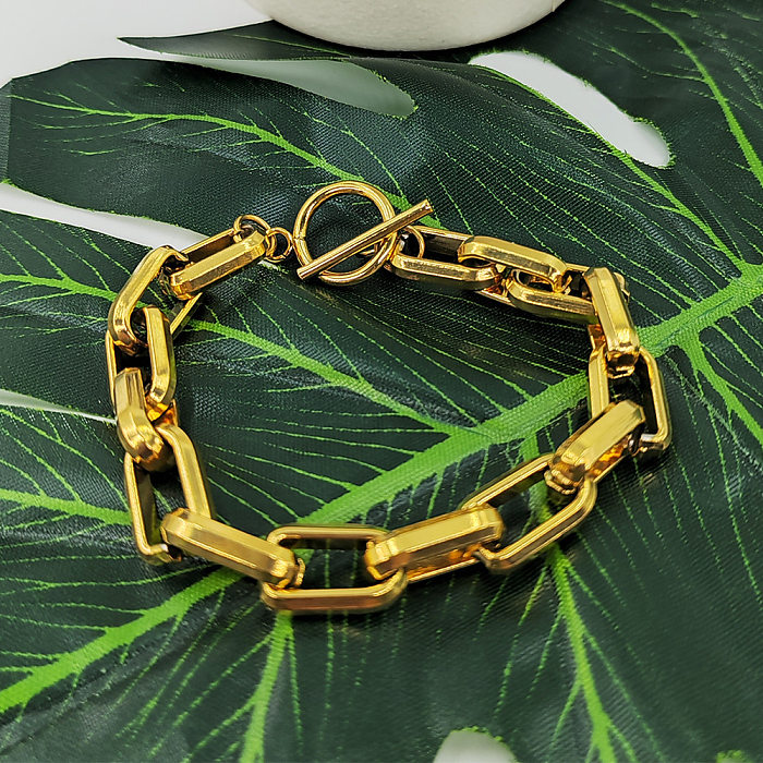 Klassischer Stil, einfarbige Titanstahlbeschichtung, 18 Karat vergoldete Armband-Halskette