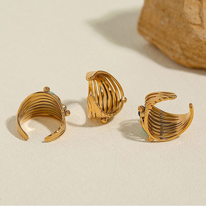 Retro Simple Style Round Stainless Steel Plating Inlay Natural Stone Open Ring 1 Piece