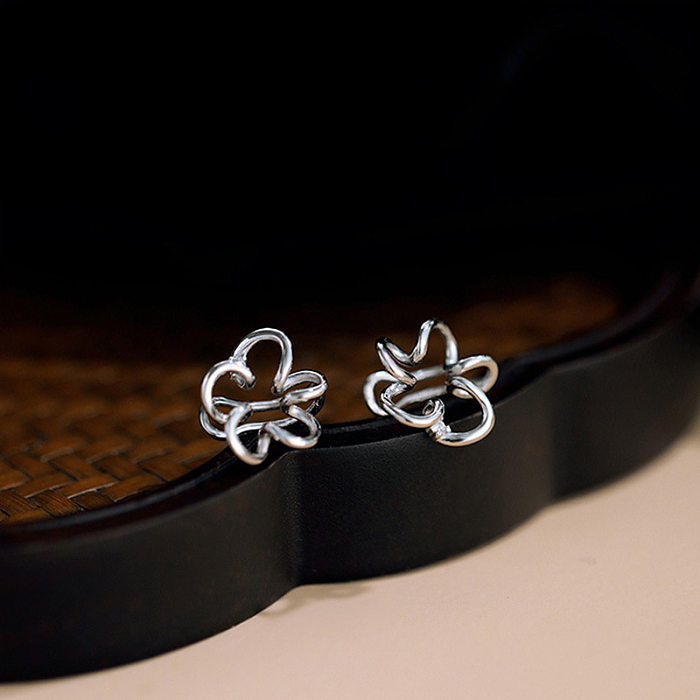 1 Pair Sweet Pastoral Flower Plating Hollow Out Inlay Copper Zircon Rose Gold Plated White Gold Plated Earrings