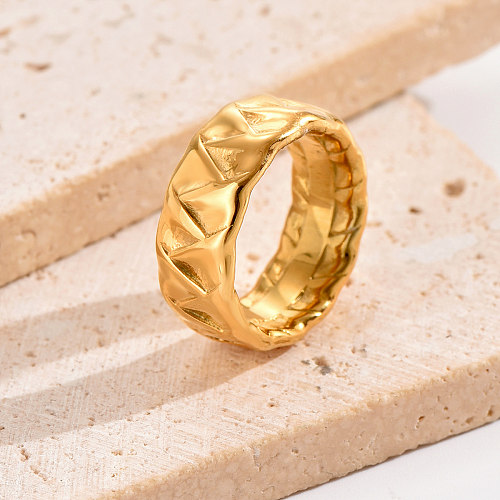 Estilo vintage estilo simples cor sólida revestimento de polimento de aço inoxidável anéis banhados a ouro 14K