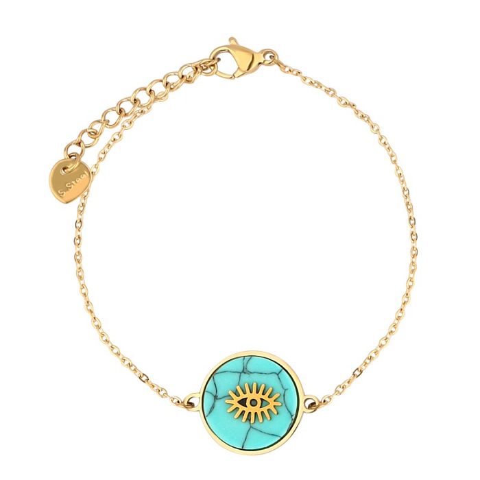 Modern Style Oval Eye Stainless Steel Plating Inlay Turquoise Gold Plated Bracelets Necklace