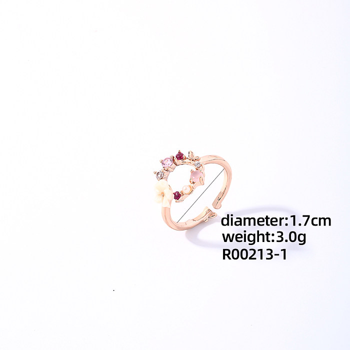 Sweet Simple Style Flower Butterfly Copper Plating Inlay Zircon Rose Gold Plated Open Rings