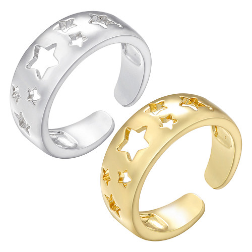 Casual Elegant Modern Style Pentagram Copper Plating Hollow Out 18K Gold Plated Open Ring