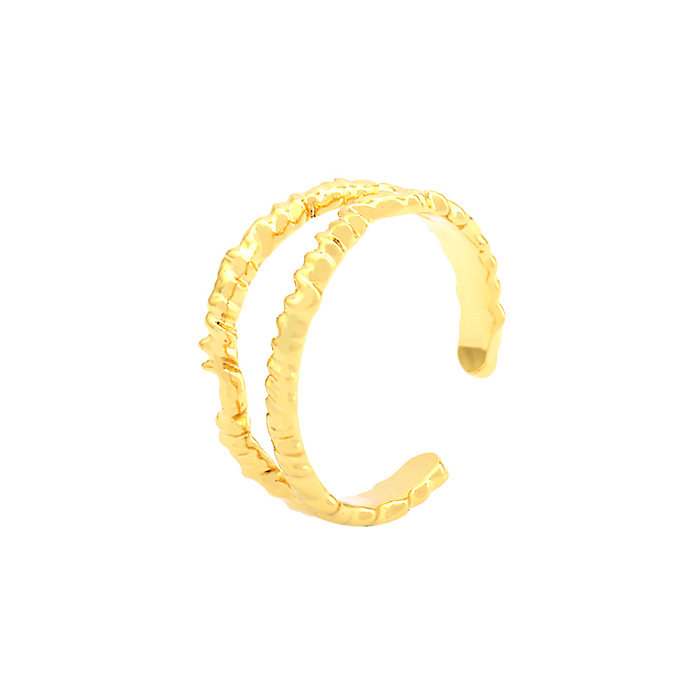 أسلوب بسيط تخفيف الخطوط غير النظامية طلاء النحاس البطانة الزركون مطلية بالذهب عيار 18 حلقات مفتوحة