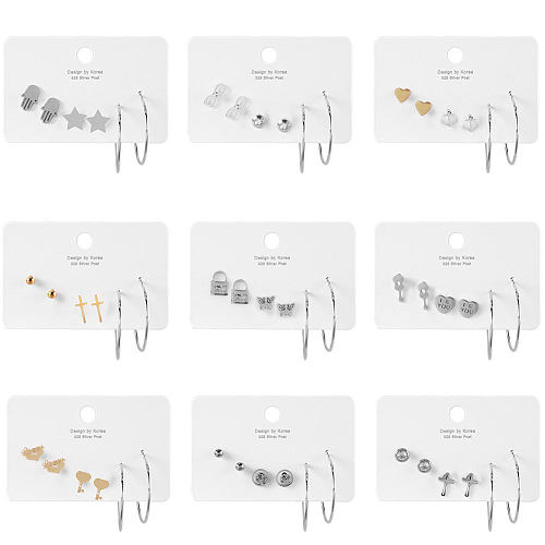 Retro geometrisches Herz-Kreuz-hohles Edelstahl-Ohrring-Set Großhandelsschmuck