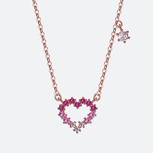 Simple Style Heart Shape White Copper Inlay Zircon Pendant Necklace