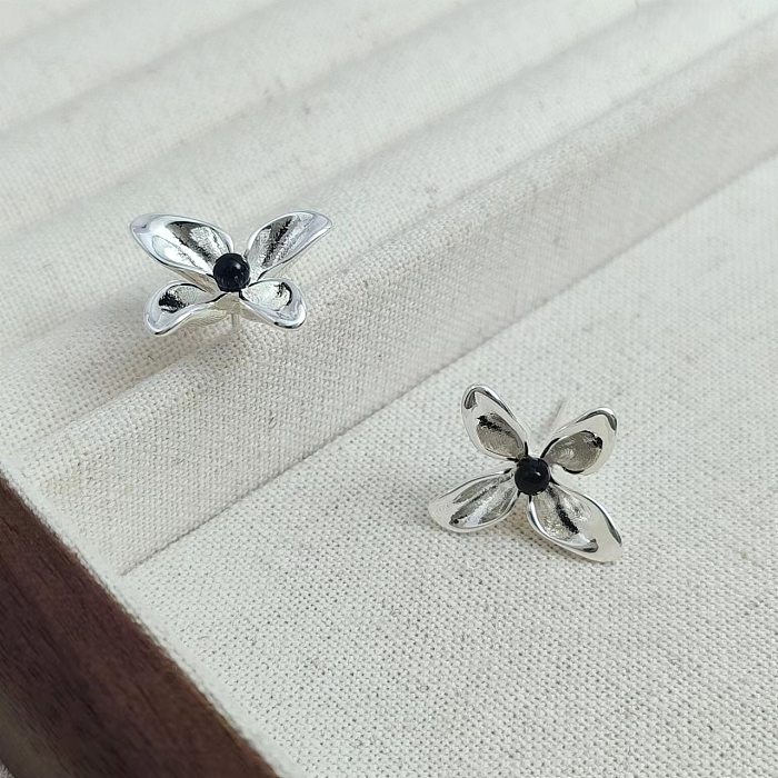 1 Pair Simple Style Flower Inlay Copper Agate Ear Studs