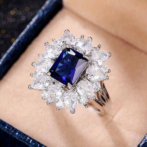 Retro Square Flower Copper Inlaid Zircon Rings