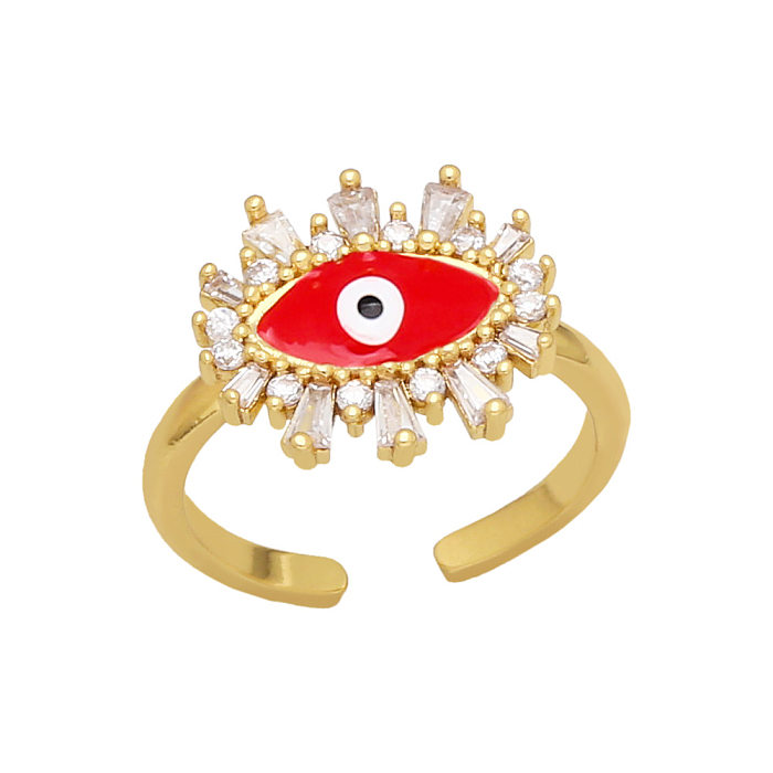 Fashion Colorful Drop Oil Zircon Inlaid Devil's Eye Open Adjustable Ring