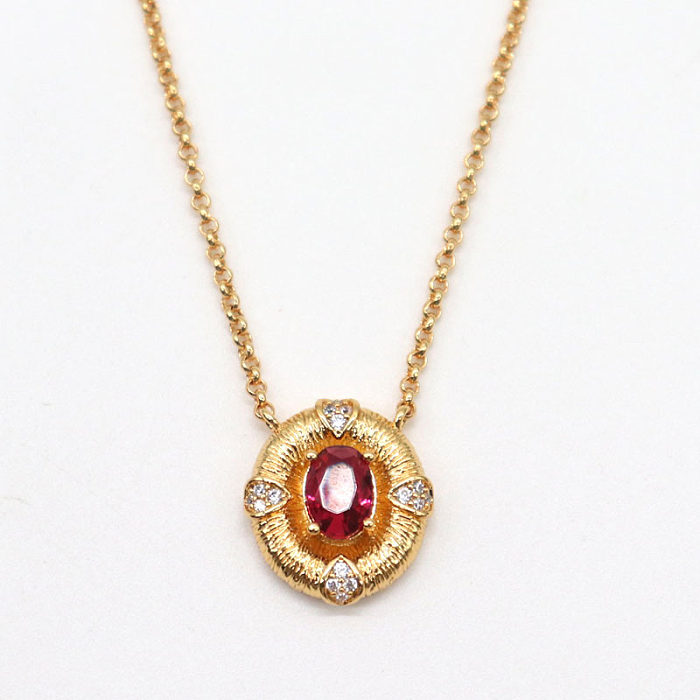 Elegant Oval Copper Zircon Pendant Necklace In Bulk
